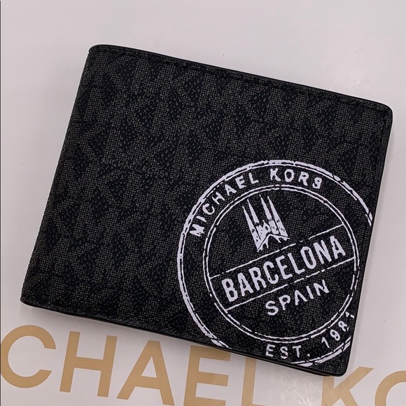 MICHAEL KORS COOPER BIFOLD BLACK/SCARLET - Picture 1 of 16